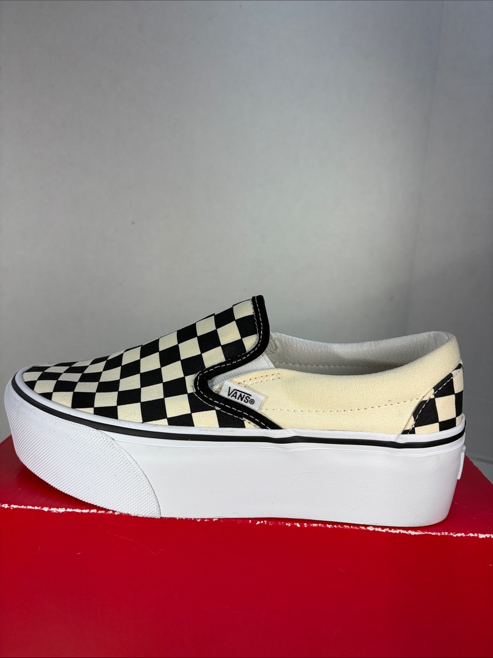 NWOT Vans Classic Checkerboard Slip-Ons with Stac Platform Women’s 7